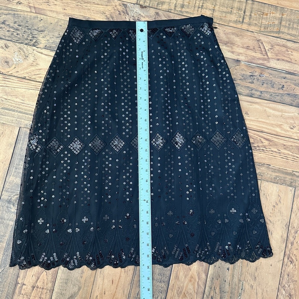 Women's Sz: 8 Black Sequin and Mesh Scalloped Hem Skirt, Grace Elements 20s 30s - Picture 2 of 7